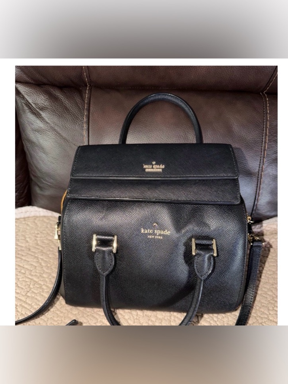 kate spade Black Leather Top-Handle Satchel with Gold Hardware